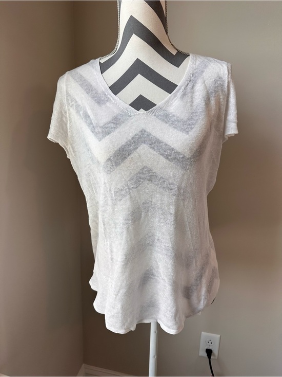 Eileen Fisher Tops - Eileen Fisher 100% Organic Linen Knit Short Sleeve Top White XS Oversized Sheer